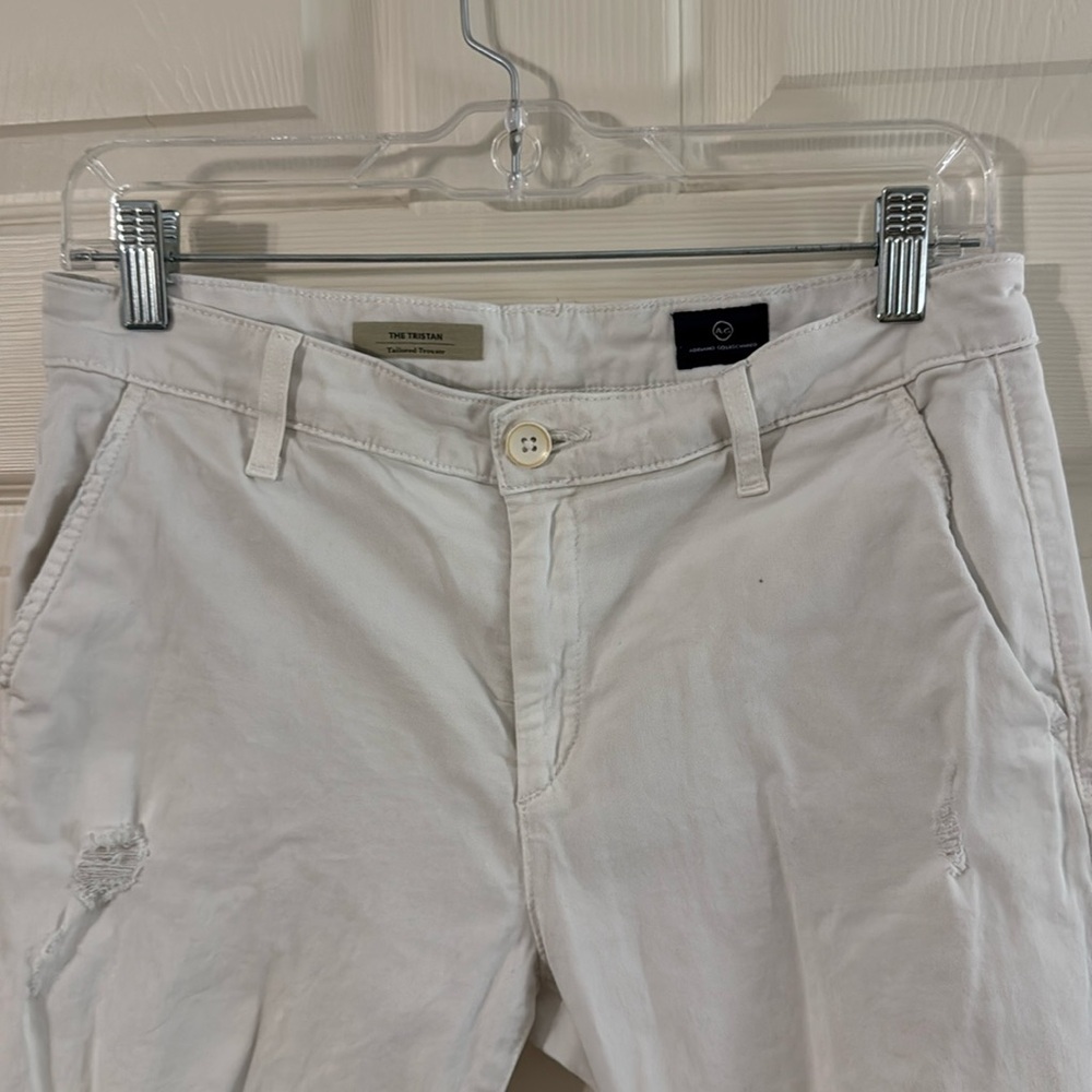 AG distressed white cropped pants